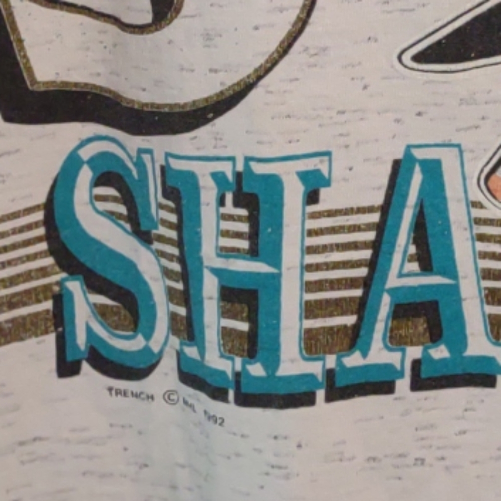 1992 San Jose Sharks Shirt Trench NHL Sz XL Heather Gray Single Stitch Vintage - Picture 7 of 7